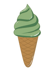 Doodle ice cream  illustration of green tea or matcha flavor with brown and green color that can be use for social media, sticker, wallpaper, e.t.c	