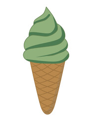 Doodle ice cream  illustration of green tea or matcha flavor with brown and green color that can be use for social media, sticker, wallpaper, e.t.c	