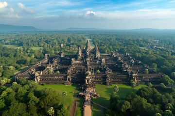 Angkor Wat temple in Cambodia, aerial view