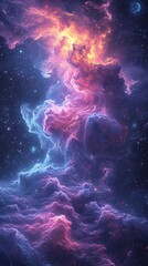 A space nebula liquid abstract 3D extrusion, with swirling purples, pinks, and blues, like a distant galaxy.