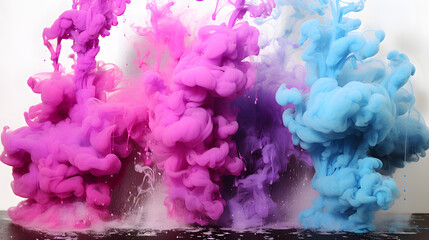colorful ink clouds of various sizes next to a small counter