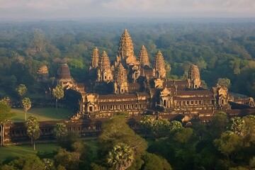Angkor Wat temple in Cambodia, aerial view - obrazy, fototapety, plakaty