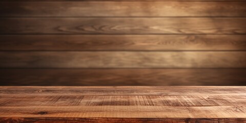 Wooden table and wall background for product display without anything on it.
