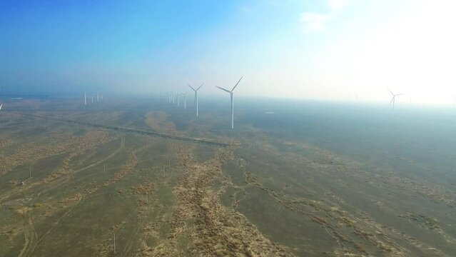 fog over the Wind power plants in Xinjiang