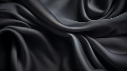 Fototapeta premium dark grey color satin fabric silk for background. gray fabric textile drape with crease wavy folds, wind movement, background, texture.