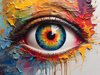 Oil Painting Multicolored Eye Wallpaper,eyeball , closeup 
