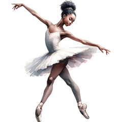 Black girl Ballerina, A watercolor painting of a ballerina Black girl performing an graceful ballet movement, PNG Clipart Transparent Background - obrazy, fototapety, plakaty