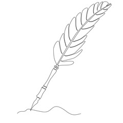 continuous line drawing of pen feather vector illustration