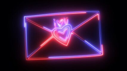 Naklejka premium Glowing neon love letter background. Suitable for valentine's day greeting card. Romantic valentine's day background. neon love letter inbox