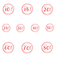 Golden percent off discount tags, gold discount tag banners and discount labels