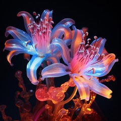 Generative AI Bluebottle Flower neon Color illustration photo