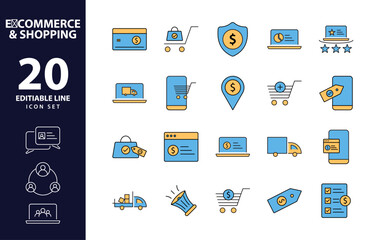 Streamlined e-commerce experience a distinctive set of minimal  color fill and thin line web icons for online shopping and efficient delivery comprehensive outline icons collection in simple vector