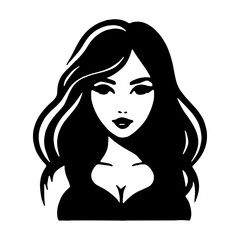 girl with long hair, Beauty logo, black silhouette of woman