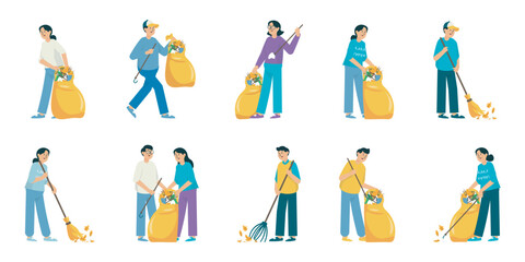 People Character Collecting Garbage