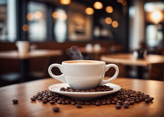 Free photo cup of coffee with a pile of coffee beans