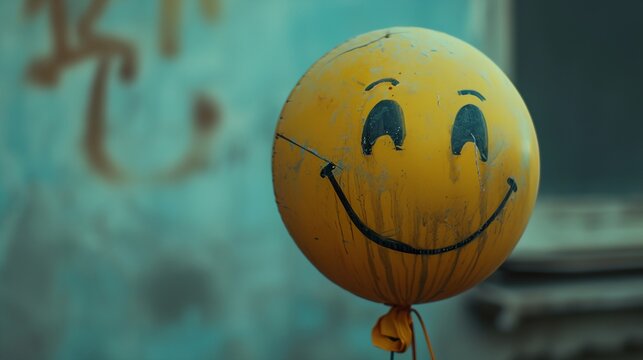 a smiley face balloon in the air