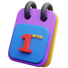 3d render of April Fools' Day icon and calendar on 1 april for design.