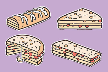 Set of hand drawn sandwiches. Vector illustration in doodle style.
