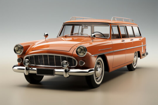 Beige Classic Station Wagon, on an isolated Beige Neutral background, Generative AI