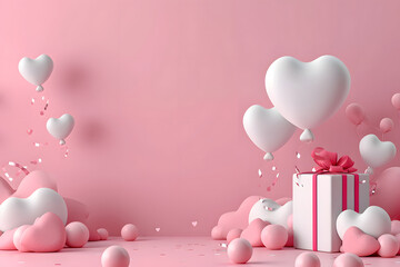 Valentines day background with heart and rose petals. 3d rendering