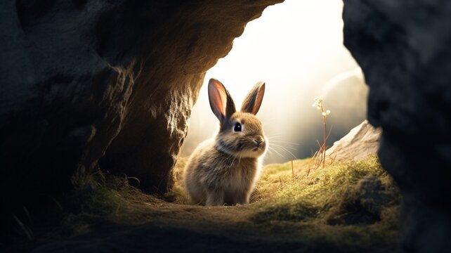 Rabbit animal sitting cave pictures AI Generated Art