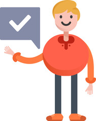 Boy Character and Check Mark
