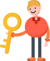 Boy Character Holding Key
