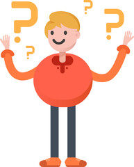 Boy Character and Question Marks
