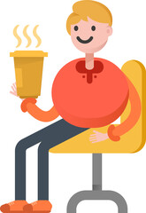 Boy Character Drinking Coffee
