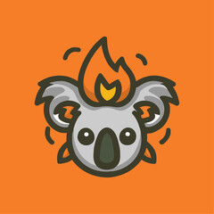 cute and sleek vector logo of a koala with Fire