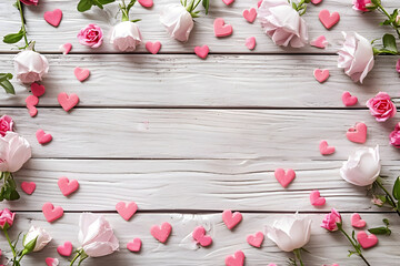 Valentines day background with heart and rose petals. 3d rendering, copy space, celebrating love