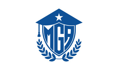 MGA three letter iconic academic logo design vector template. monogram, abstract, school, college, university, graduation cap symbol logo, shield, model, institute, educational, coaching canter, tech