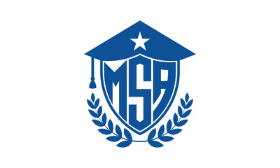 MSA three letter iconic academic logo design vector template. monogram, abstract, school, college, university, graduation cap symbol logo, shield, model, institute, educational, coaching canter, tech