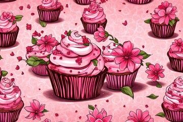 cupcake with pink flowers