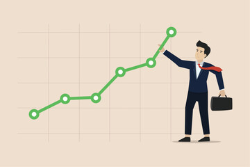 Increase investment profit, solution concept, growing business or profit growth, help and support to improve performance, businessman help pushing graph rising up.