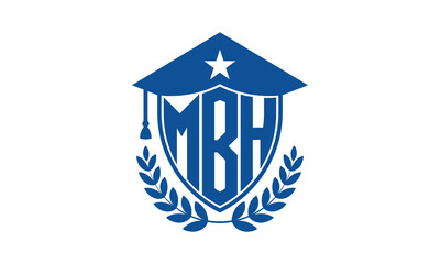 MBH three letter iconic academic logo design vector template. monogram, abstract, school, college, university, graduation cap symbol logo, shield, model, institute, educational, coaching canter, tech