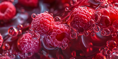 Fototapeta premium illustration of raspberry and water, generative AI