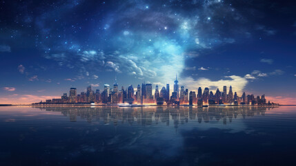 Panoramic space scene of Earths majesty,  featuring radiant city lights and the enchanting ballet of light clouds that transform gracefully,  creating a mesmerizing portrait of seasons