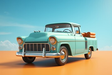 Fototapeta na wymiar Vintage Teal Pickup Truck, on an isolated Teal Turquoise background, Generative AI