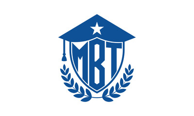 MBT three letter iconic academic logo design vector template. monogram, abstract, school, college, university, graduation cap symbol logo, shield, model, institute, educational, coaching canter, tech