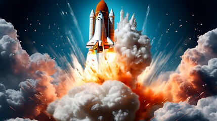 a nasa space shuttle is taking off into the air - Powered by Adobe
