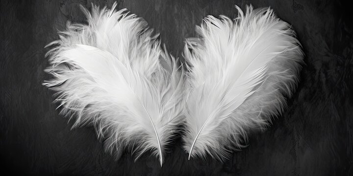 Muted Valentine's Day photo with fluffy textured feathers in black and white.