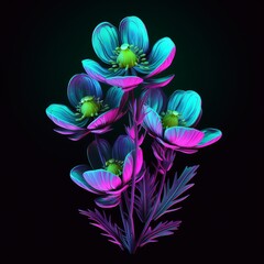 Fototapeta premium Generative AI Christmas aconite Flower neon Color illustration photo
