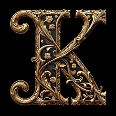capital letter k, golden letter on black background, generative ai, 
