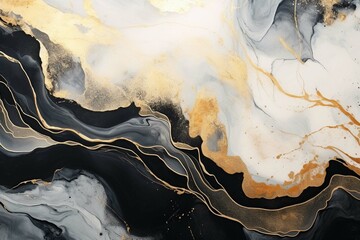 High resolution. Luxury abstract fluid art painting in alcohol ink technique, mixture of black, gray and gold paints.