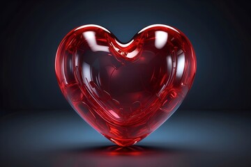 Red gemstone heart in the dark, valentine day romantic background.