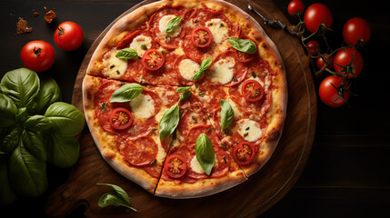 Delicious pizza with tomatoes and mozzarella