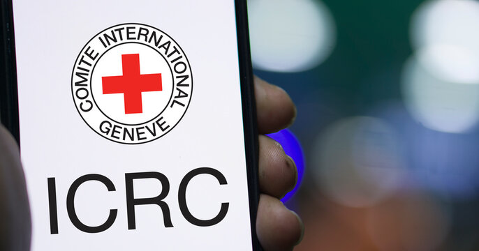 Dhaka, Bangladesh - 19 January 2024: ICRC logo on smartphone. The International Committee of the Red Cross is a humanitarian organization.