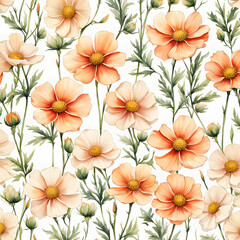 Obraz premium baby-cosmos-flowers-forming-a-delicate-frame-watercolor-illustration-in-minimalist-style