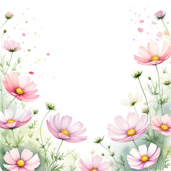 baby-cosmos-flowers-forming-a-delicate-frame-watercolor-illustration-in-minimalist-style